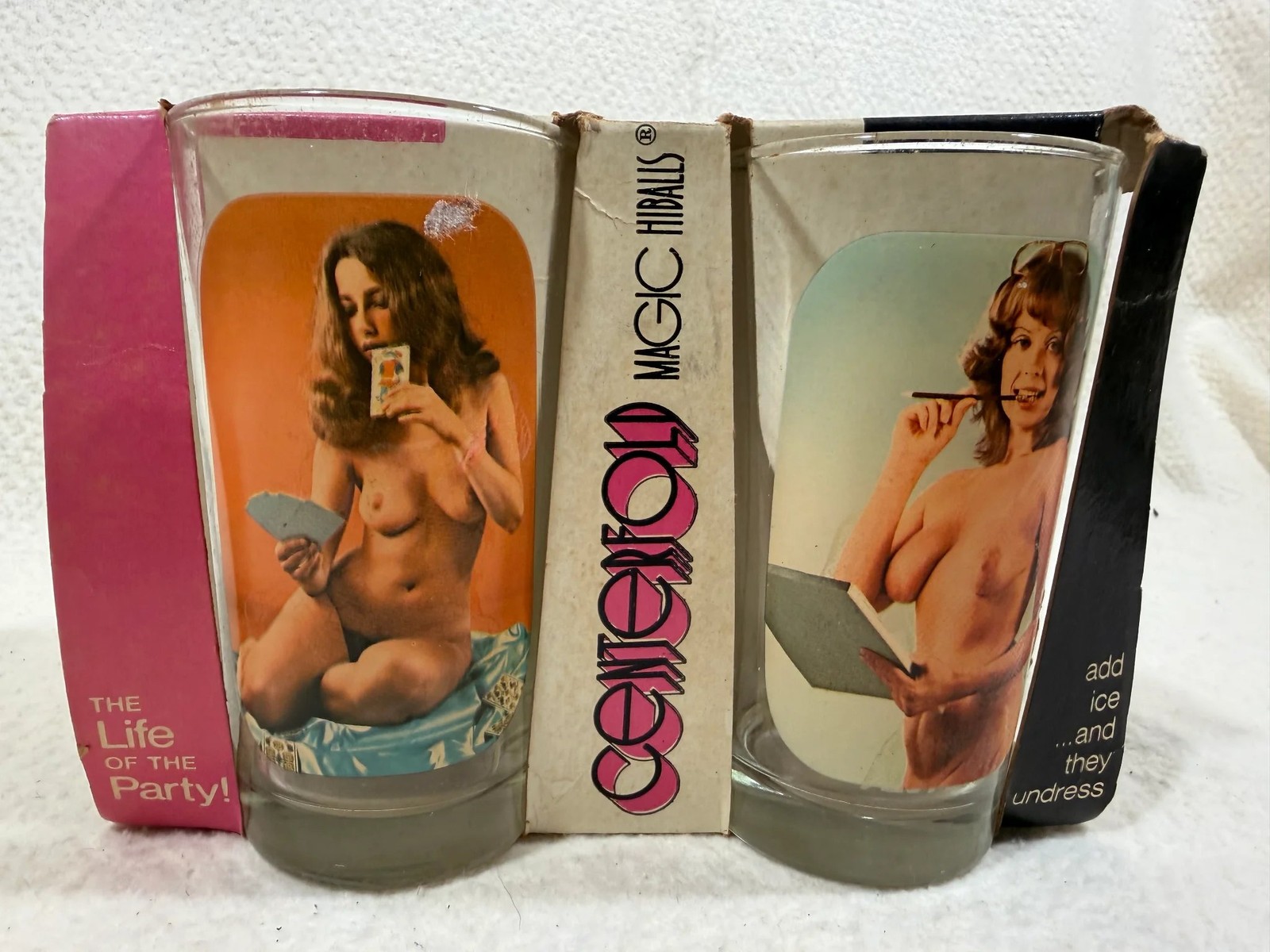 Centerfold Magic HiBalls Undressing Highball Glasses Set 4 Vintage Barware Multi