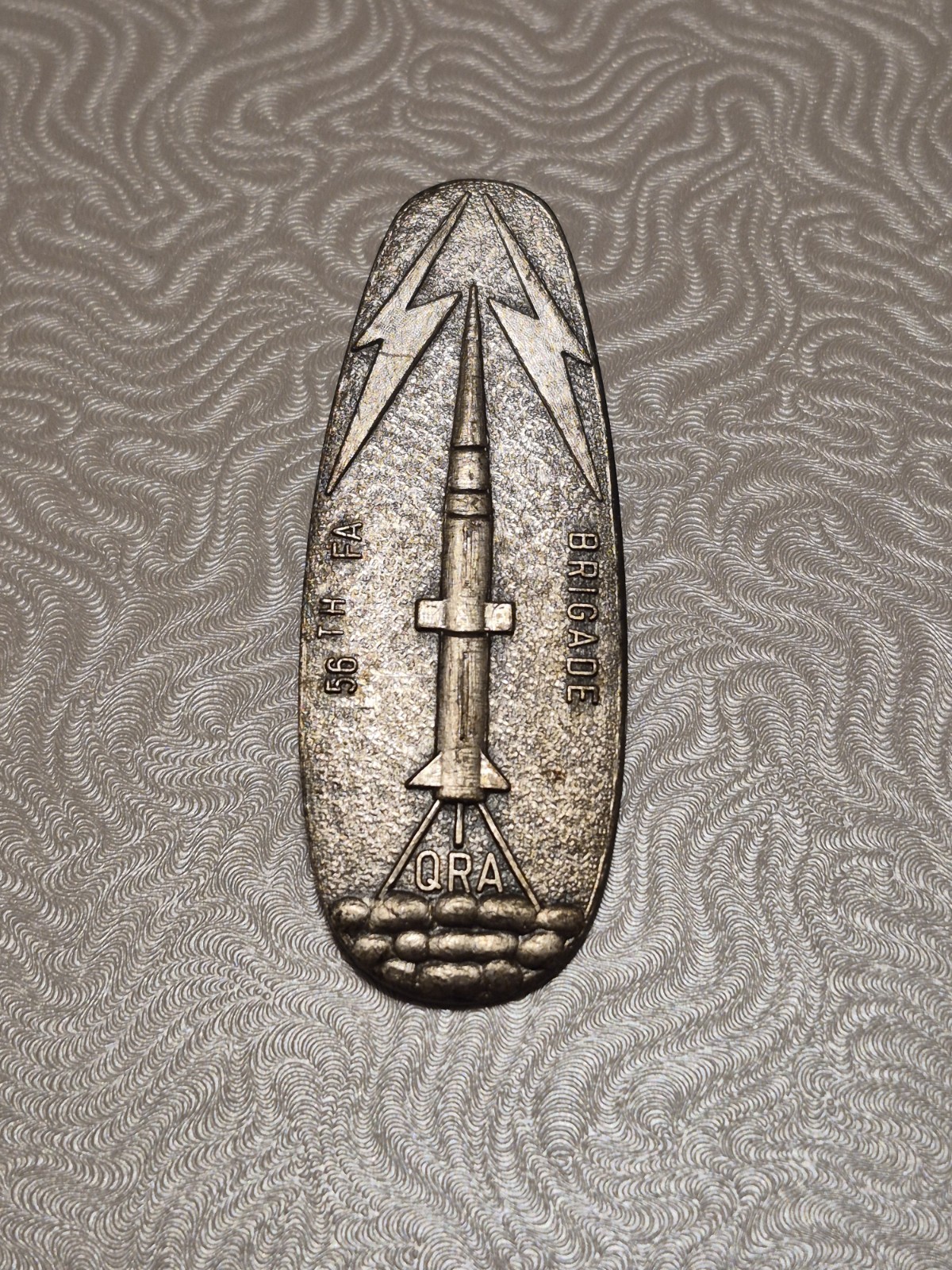 US Army 56th Field Artillery Brigade Pershing Professionals Pickle Badge Silver