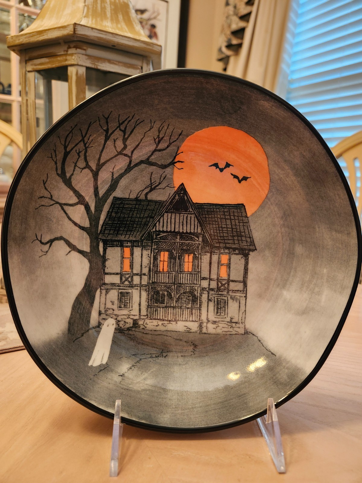 PRIMO DESIGN HAUNTED HOUSE FULL ORANGE MOON SERVING DINNER BOWL BATS GHOST PRIMO DESIGN HAUNTED HOUSE FULL ORANGE MOON SERVING DINNER BOWL BATS GHOST