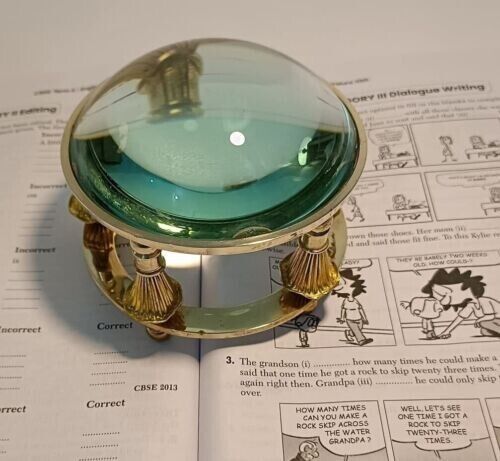 Antique Glass Desk Magnifier Marine Paper Brass Weight Magnifying Nautical Gift