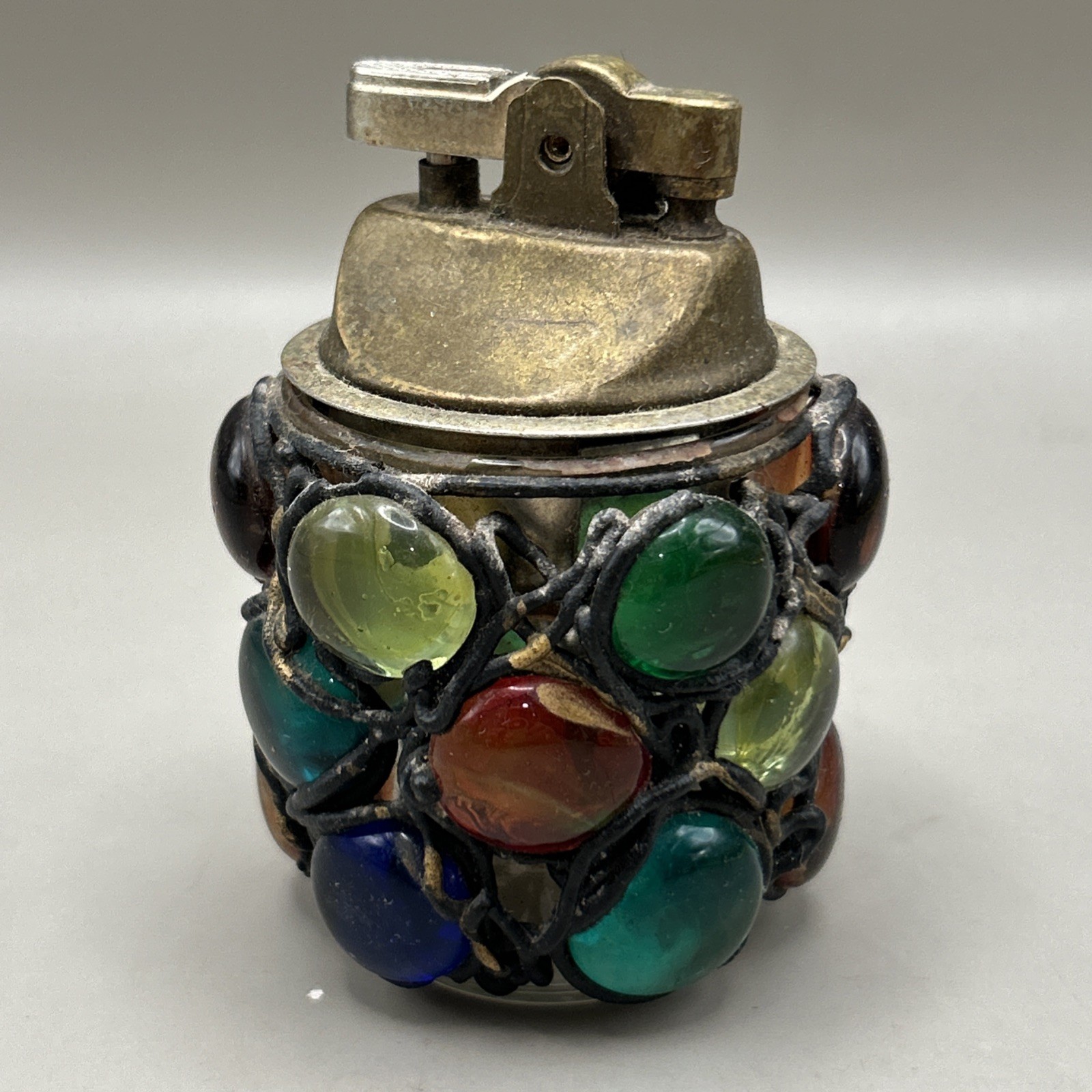 Table Lighter Multi Color Metal Glass Art Deco Tobacco ￼Vtg