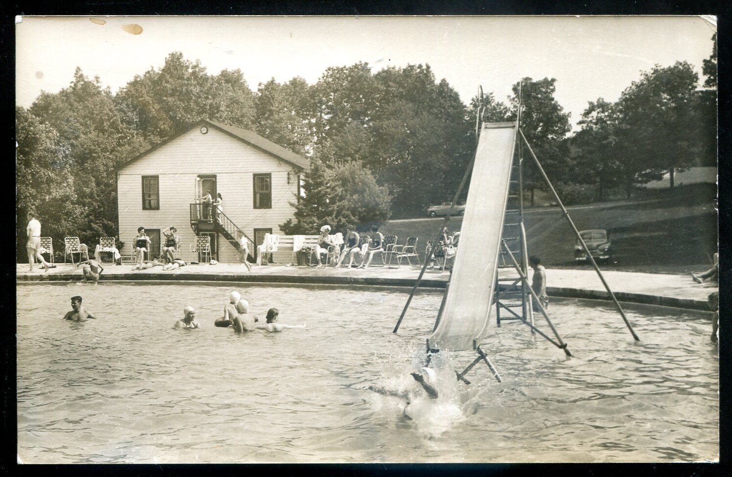 Postmark STROUDSBURG Pennsylvania 1956 Swimming Pool. Real Photo Postcard