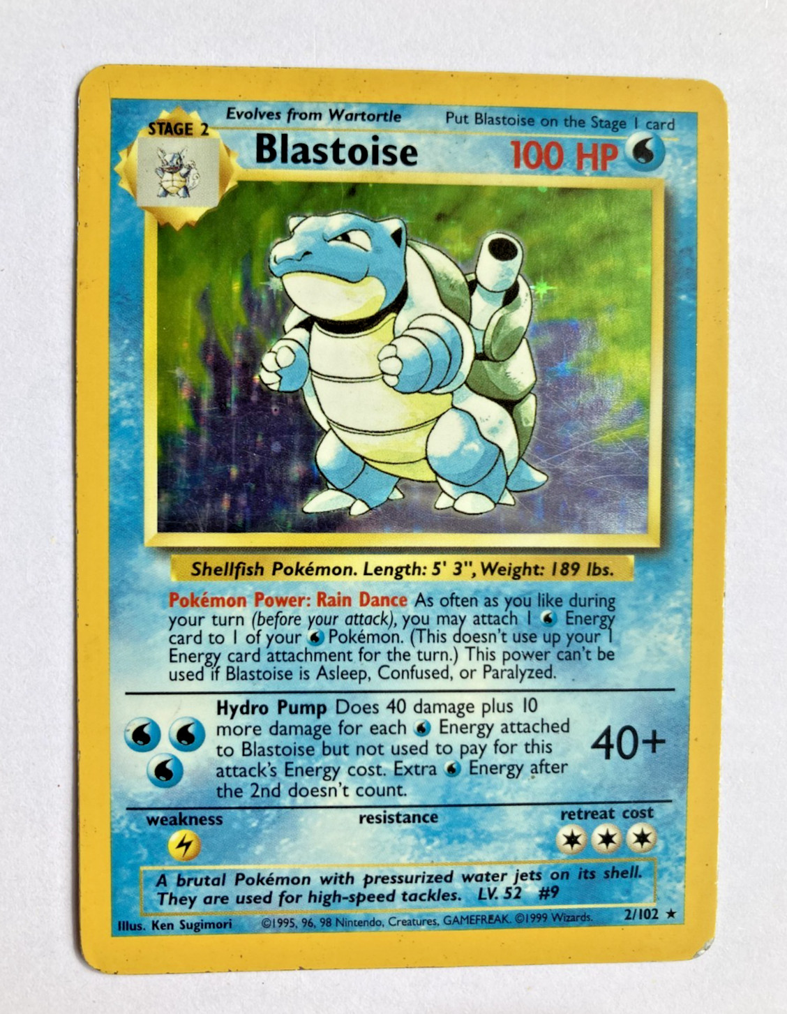 Pokemon Blastoise 2/102 Base Set Rare Holo 1999 Unlimited