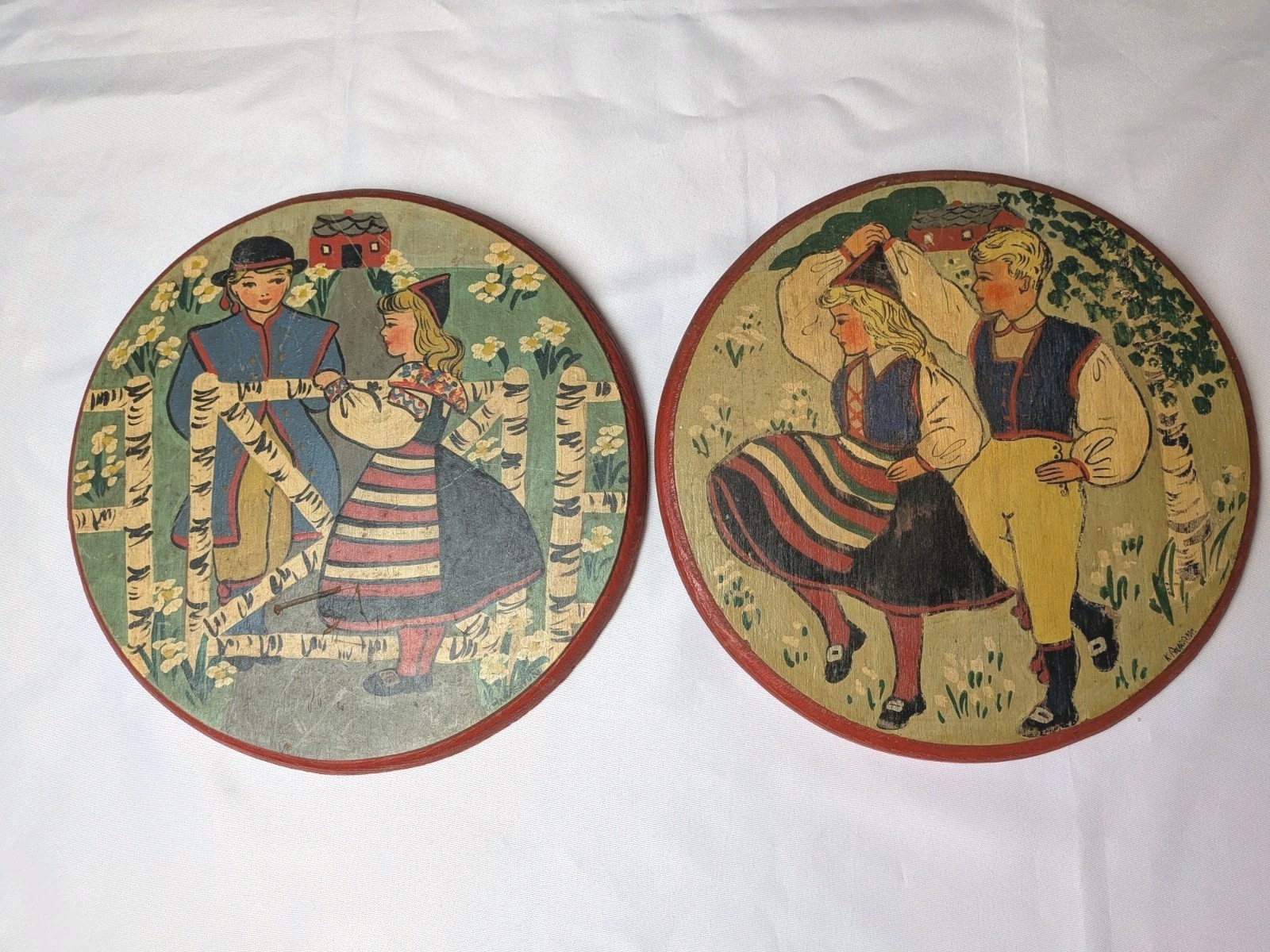 Vintage Swedish costume couple 12-inch wooden Wall Decor by K Anderson