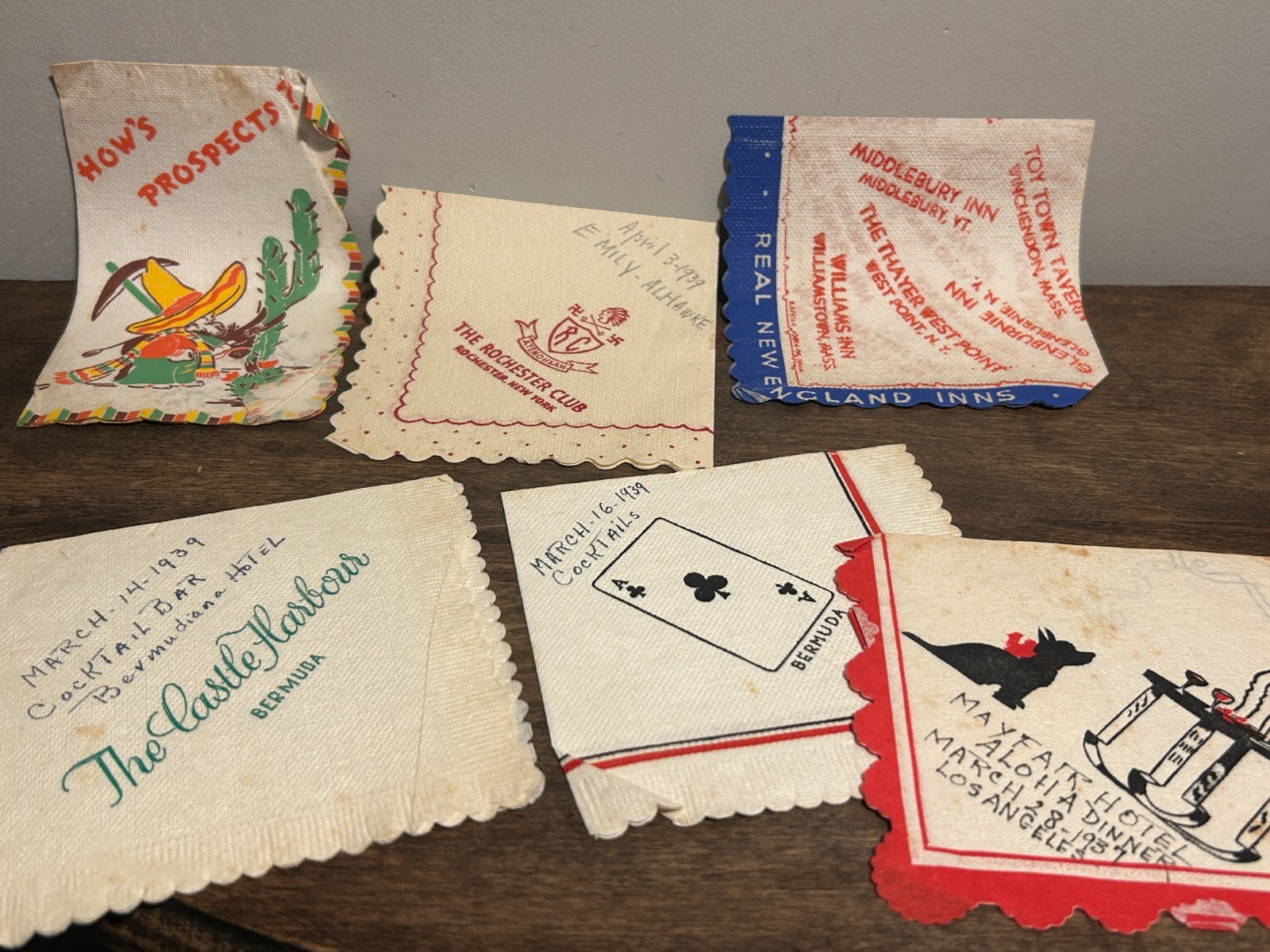 RARE 1930s VINTAGE HOTEL NAPKIN LOT Bermuda Los Angeles New York