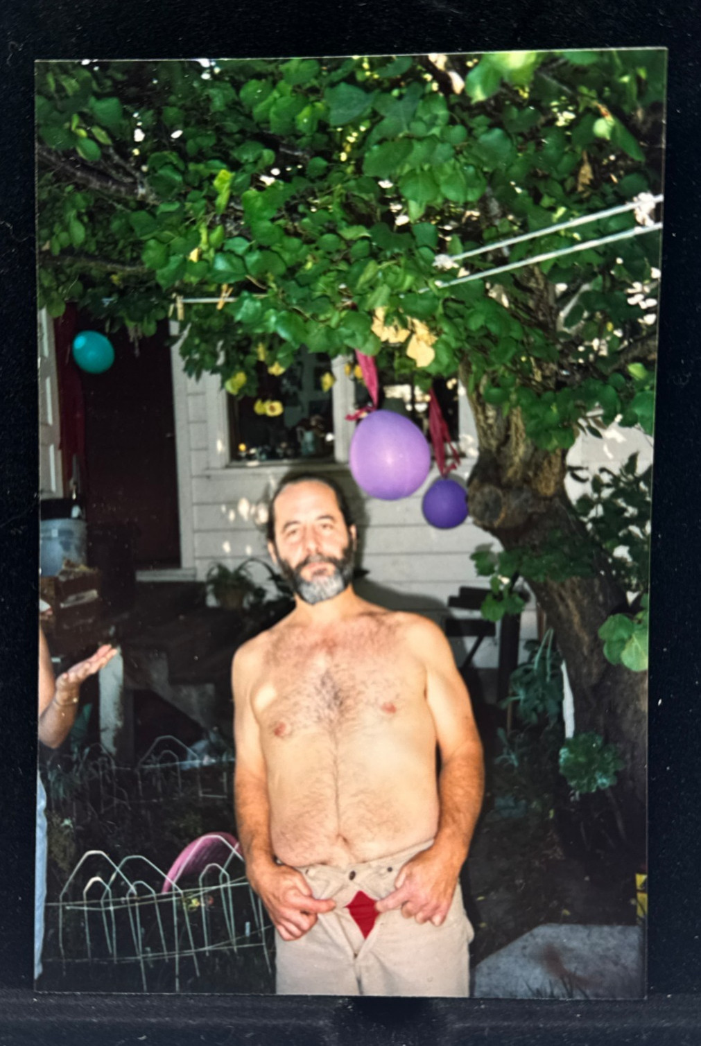 Vintage old found photo 1980\'s Color Shirtless Bearded Man Balloons Gay Interest