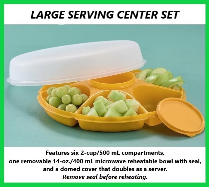 Tupperware LARGE SERVING CENTER SET Papaya Divided Tray/Serving Bowl/Cover ~ NEW
