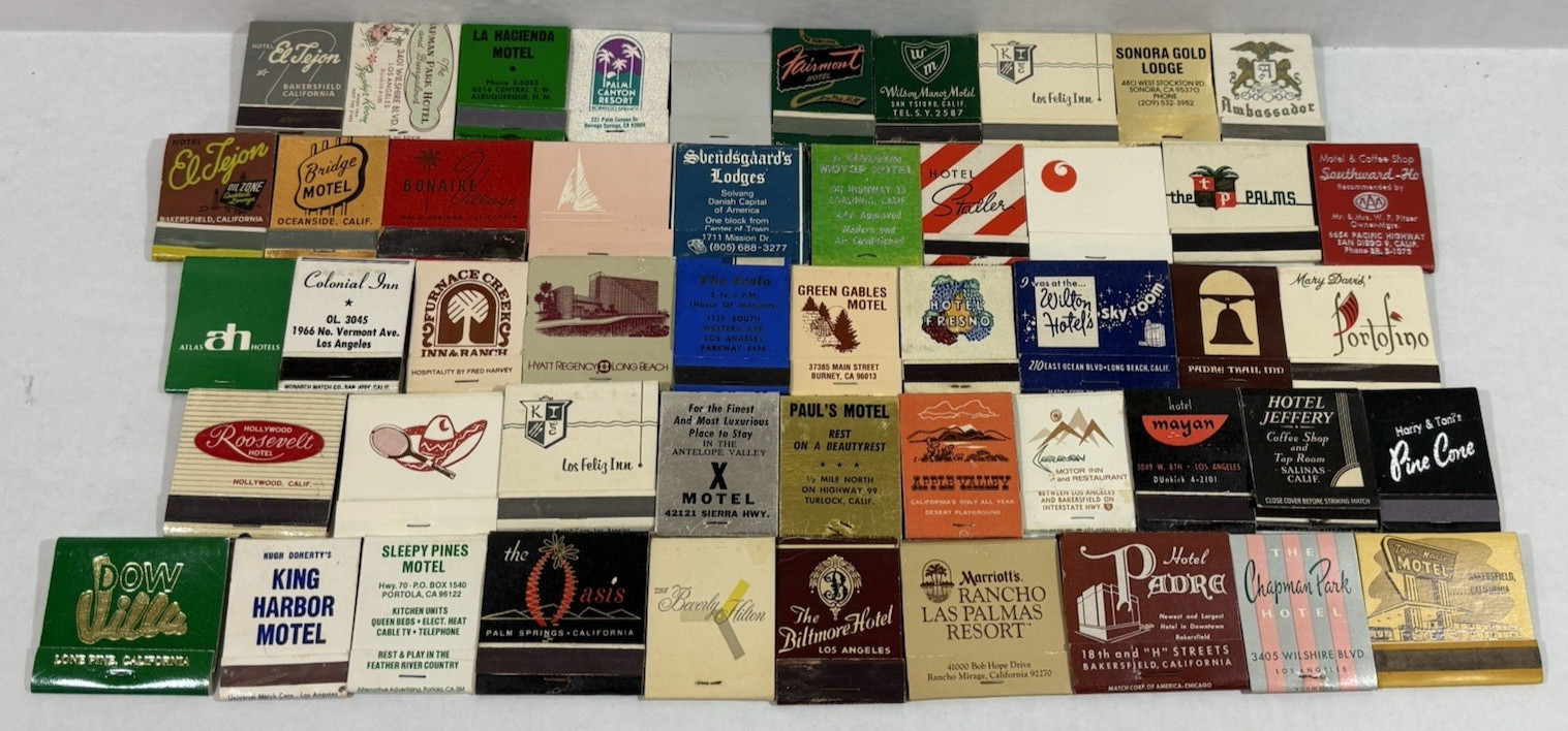 Lot of 50 Vintage California Hotels Motels Cottages Inns Matchbooks 50's 60's