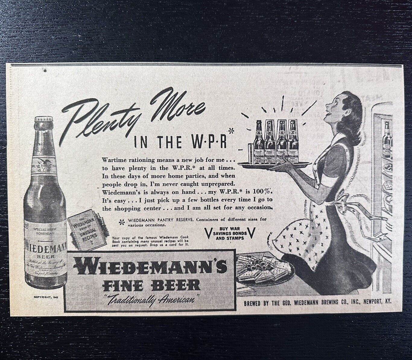 1942 Wiedemann Brewing Beer Newspaper Ad WWII WW2 Newport Kentucky Cincinnati