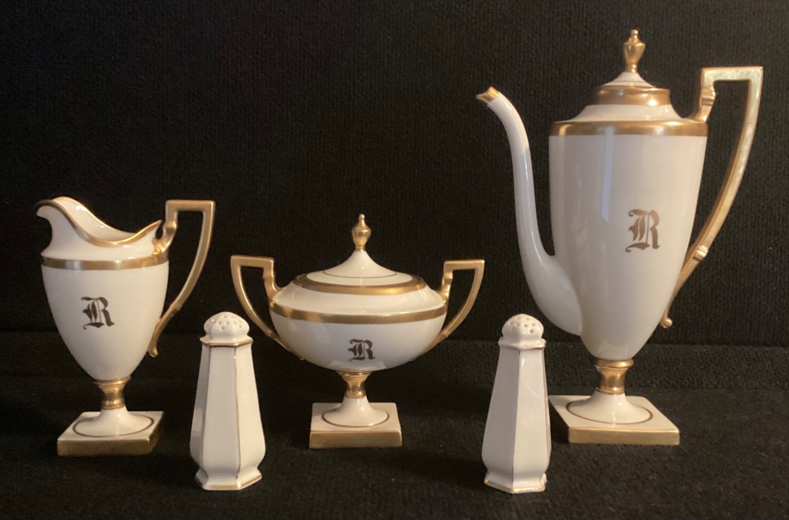 VTG Lenox American Belleek  PORCELAIN Footed Teapot Creamer Sugar Bowl Gold Trim