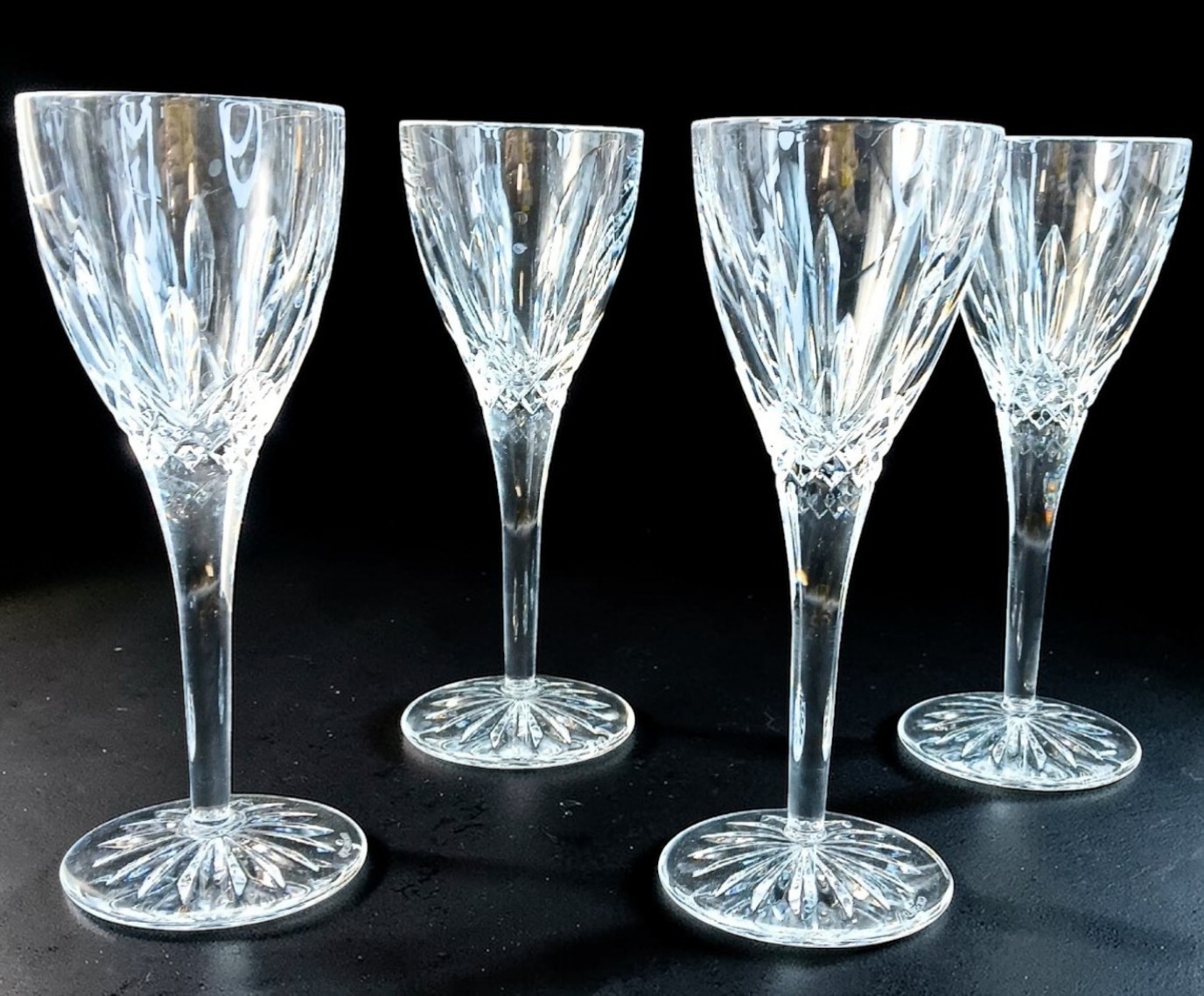 ✨ Waterford Cut Crystal Wine Glasses Set of 4 Elegant Tall Stemware 6.75\