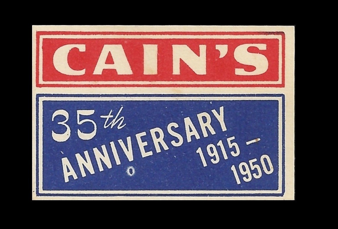 Vintage Cain’s Foods 35th Anniversary Logo Label (1950) Offered is an original