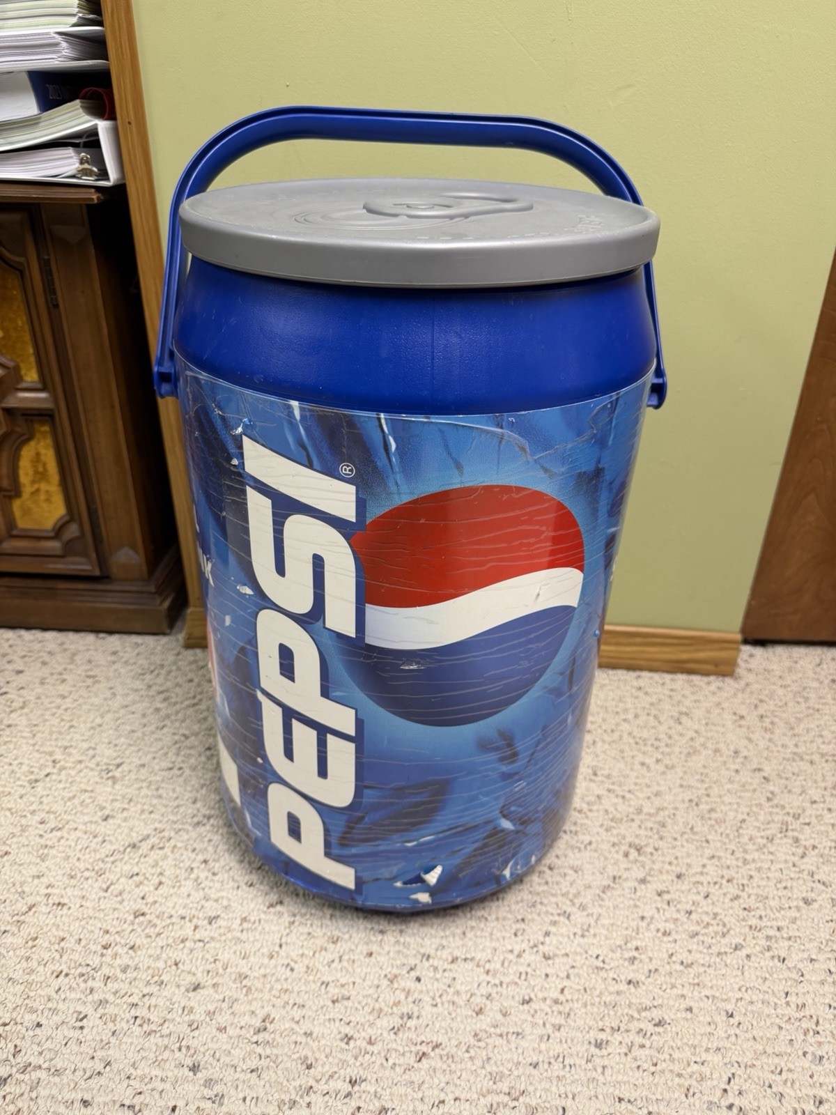 Vintage Pepsi Kooler Kraft Cooler Giant Pepsi can shaped cooler w/ lid Man Cave