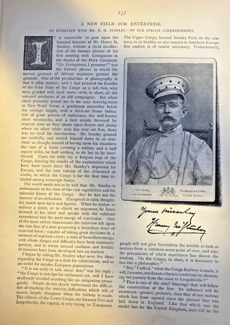 1886 Interview With Journalist Henry M. Stanley