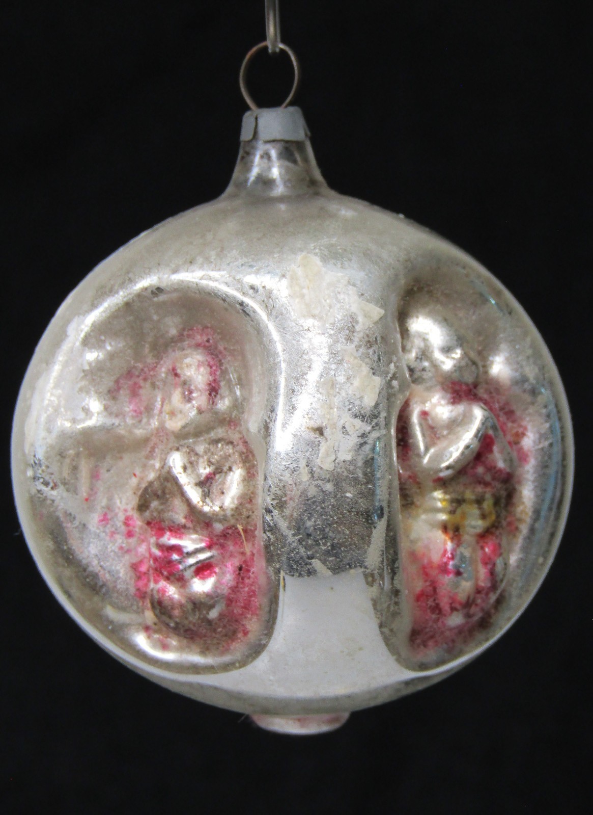 RARE Antique VTG Glass Multi Outdent Embossed PRAYING ANGEL Christmas Ornament