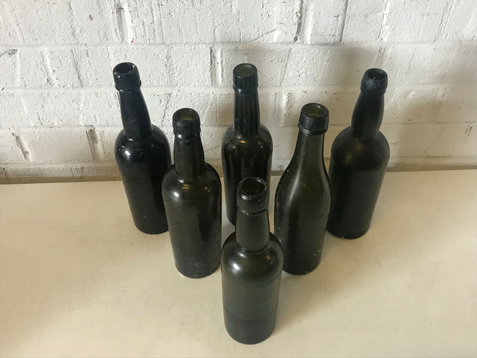 Antique Black Glass Bottles Lot of 6 Hand Blown 1800s Shipwreck Fort San Lorenzo