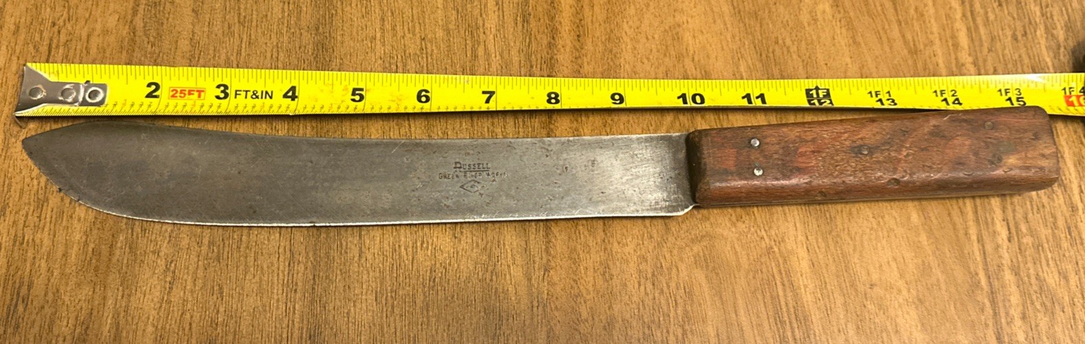 Antique Russell Green River Works 10”Bullnose Butcher Knife Carbon Steel