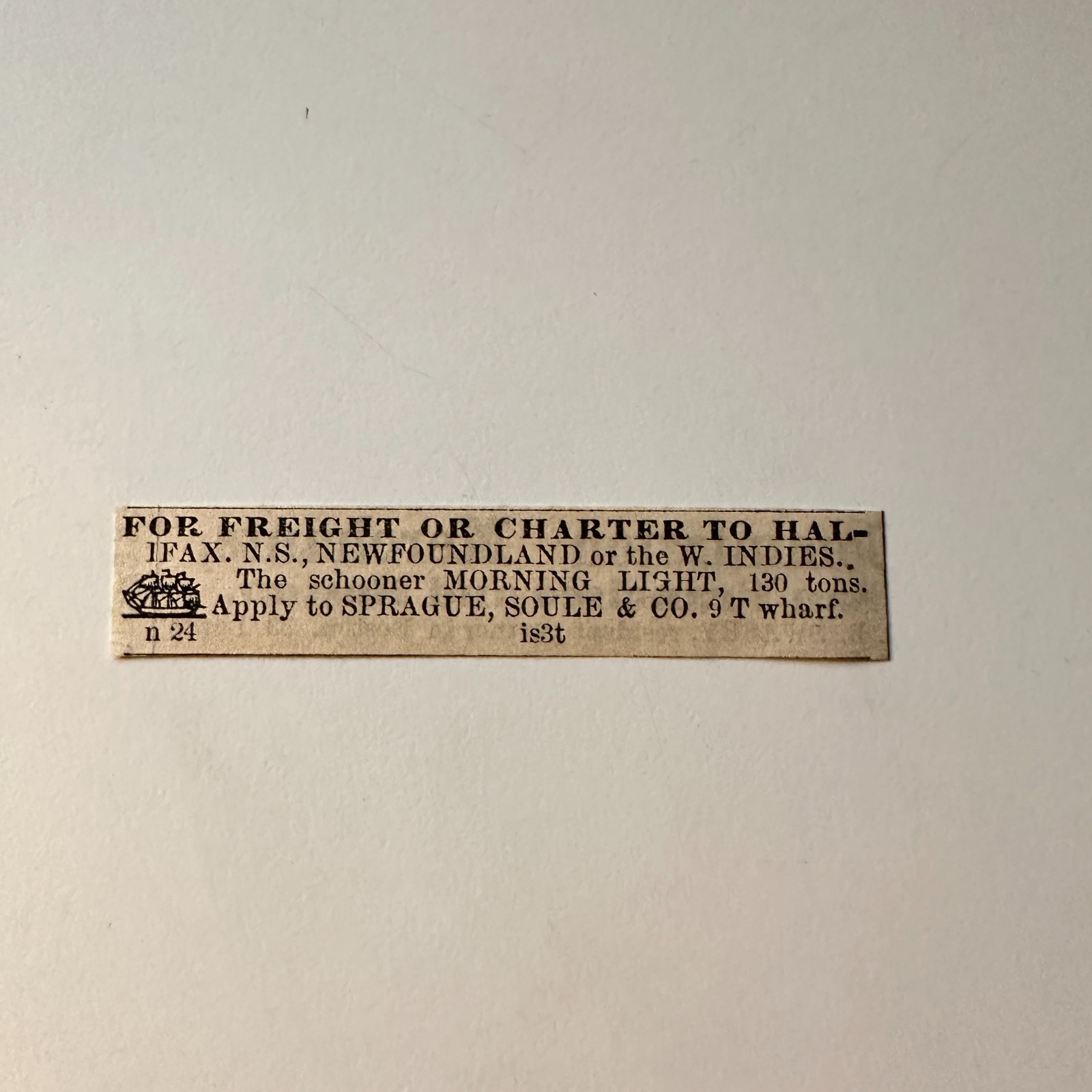 Sprague Soule & Co. For Freight & Charter 1860 Boston Ad 5AK9-S43