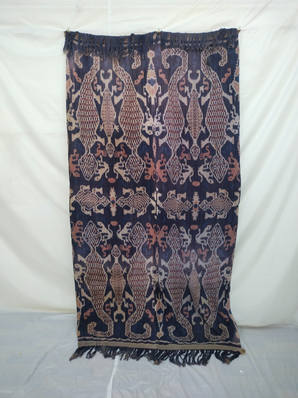 Vintage Sumba Ikat Indonesian Textile Lizard Shrimp Motif Handwoven Hinggi Art