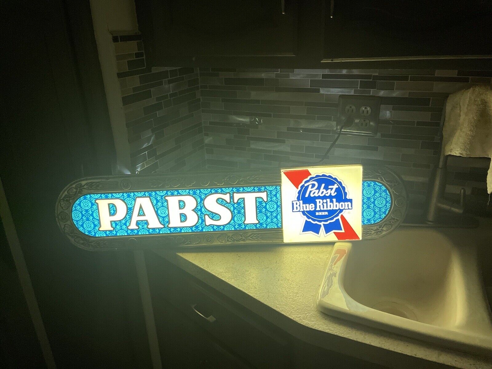 Pabst Blue Ribbon. Vintage (1970’s) Lighted Sign 37x8.5”