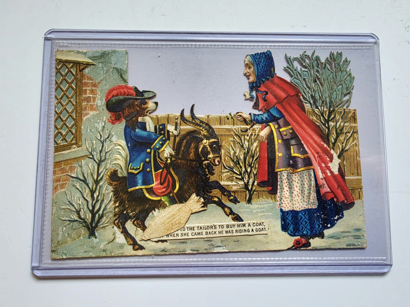 1880s VICTORIAN SCRAP Die Cut WITCH, GOAT & DOG Shipped In Rigid Protector