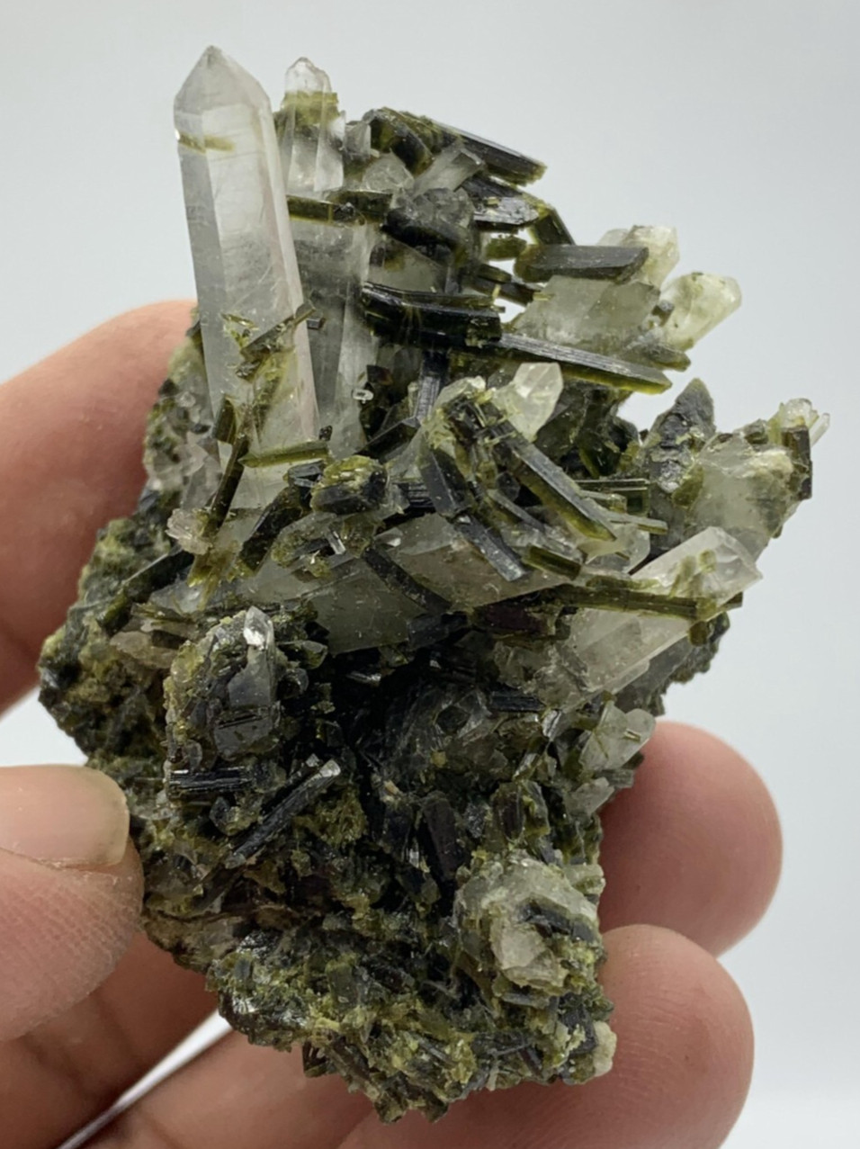 68g Natural Epidote Included Quartz Crystal Specimen – Rare Green Epidote Quartz