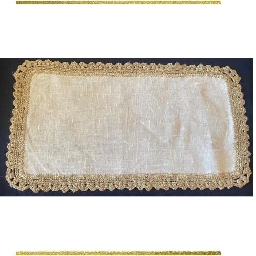 Vintage, linen napron with lace, handmade crochet  measurements 39cm x 21cm