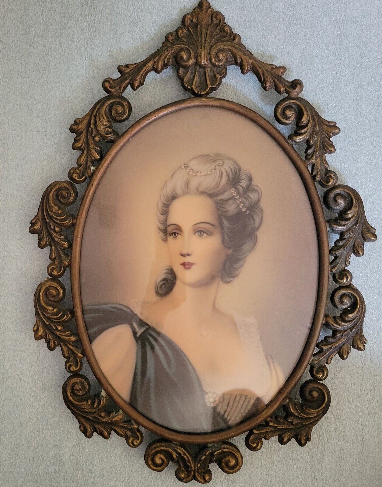 Vintage Victorian Ornate Brass Frame W/ Victorian Lady Portrait Photo Art