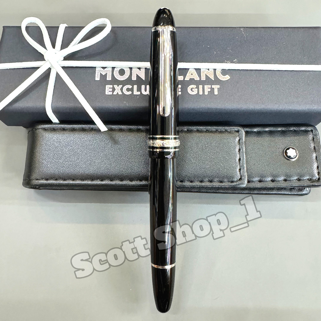 MONTBLANC Meisterstuck 146 Black Silver Trim Piston Fountain Pen w/ Leather Case