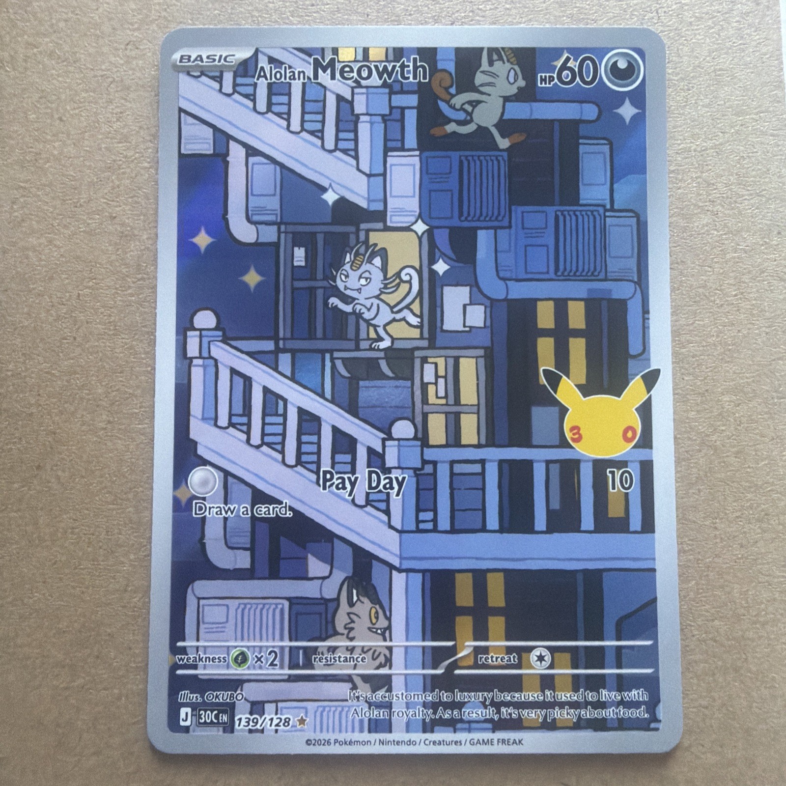 Alolan Meowth 139/128 30th Anniversary Celebration Pokemon TCG