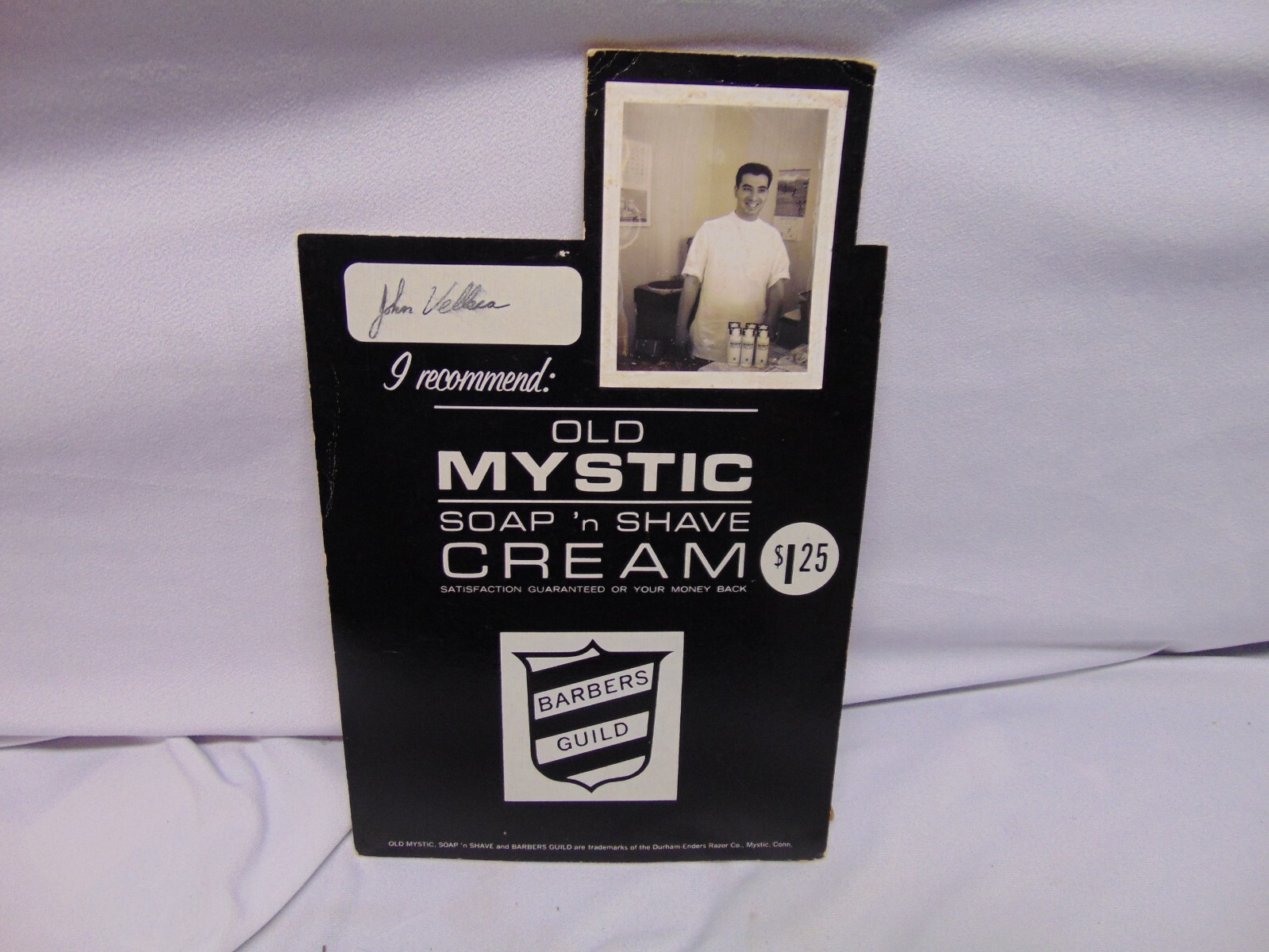 Vintage Cardboard display Ad Old Mystic Soap n Shave Cream Sign Barbers Guild Vintage Cardboard display Ad Old Mystic Soap n Shave Cream Sign Barbers Guild