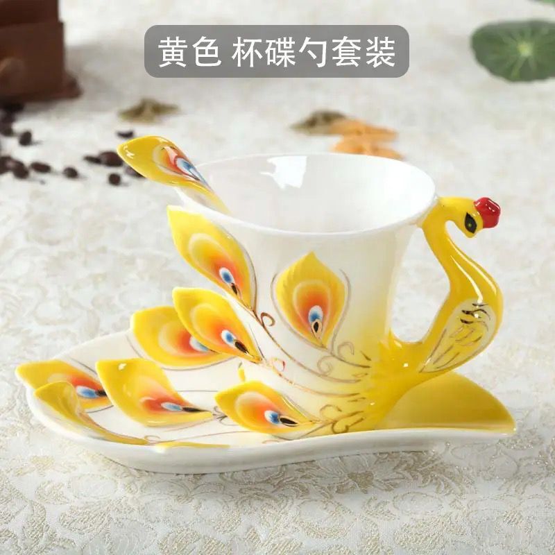 Creativity Hand Crafted Porcelain Shape Coffee Tea Cup Saucer Spoon Sets