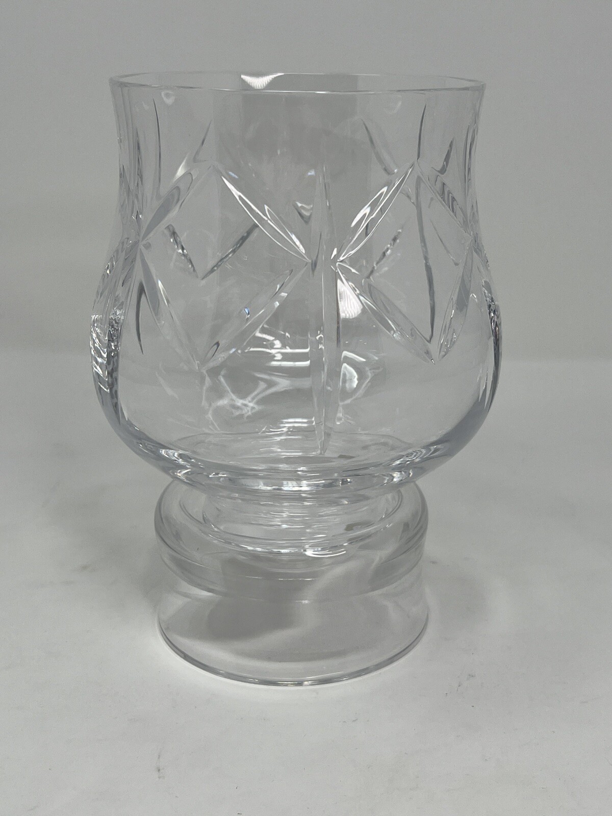 Atlantis Crystal Hurricane Candle Lamp w/Base Hand Blown Crisal Portugal 6.75”