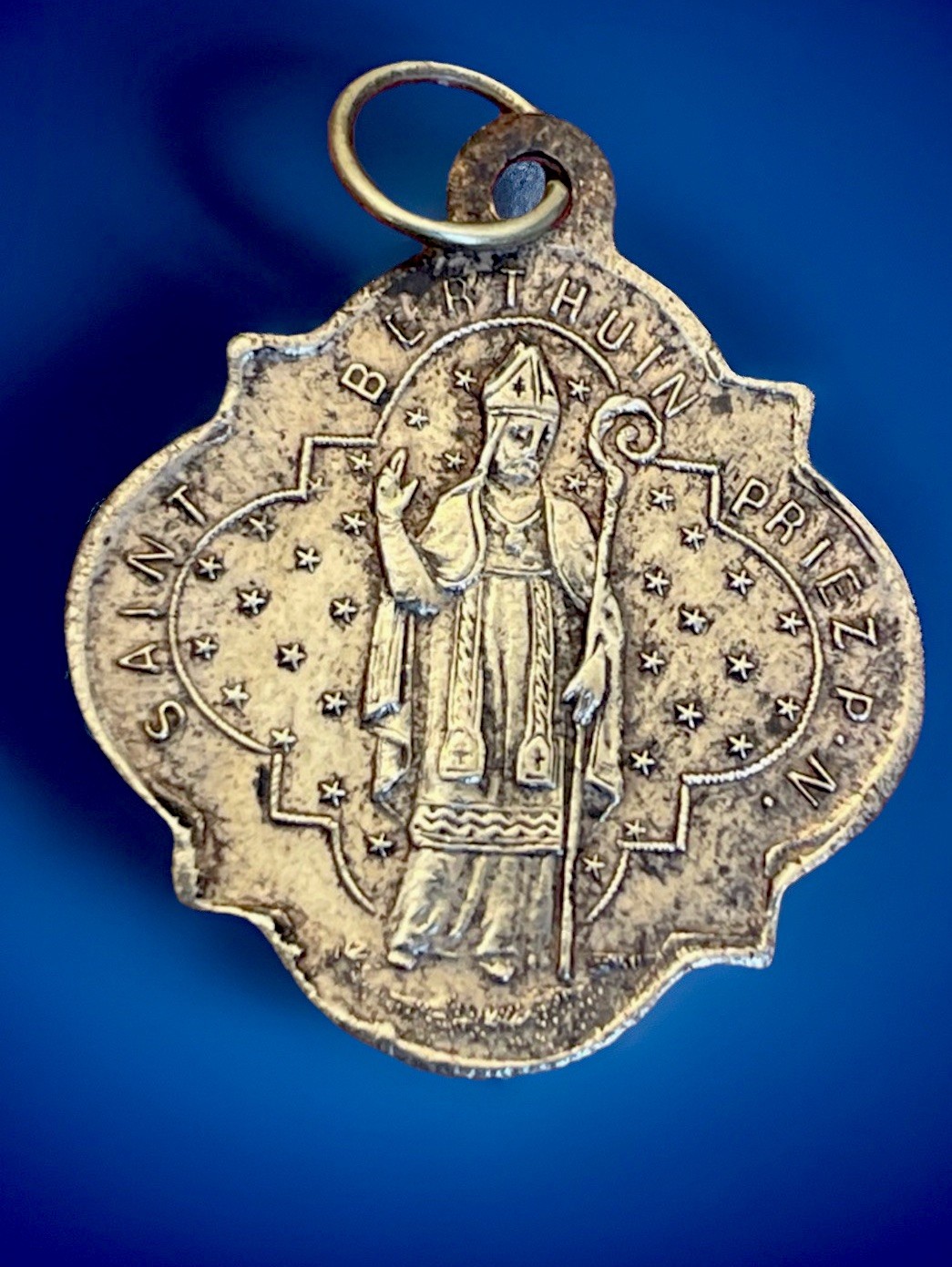 Antique Catholic 1898 Saint Berthuin  Religious Medal