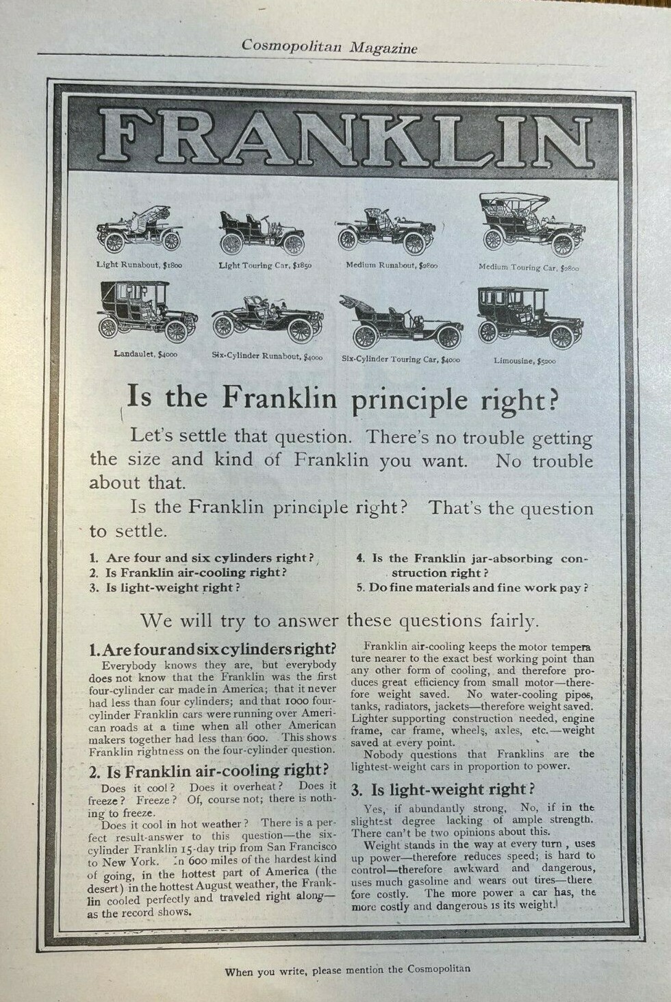 1907 Advertisement Franklin Automobile 1907 Advertisement Franklin Automobile