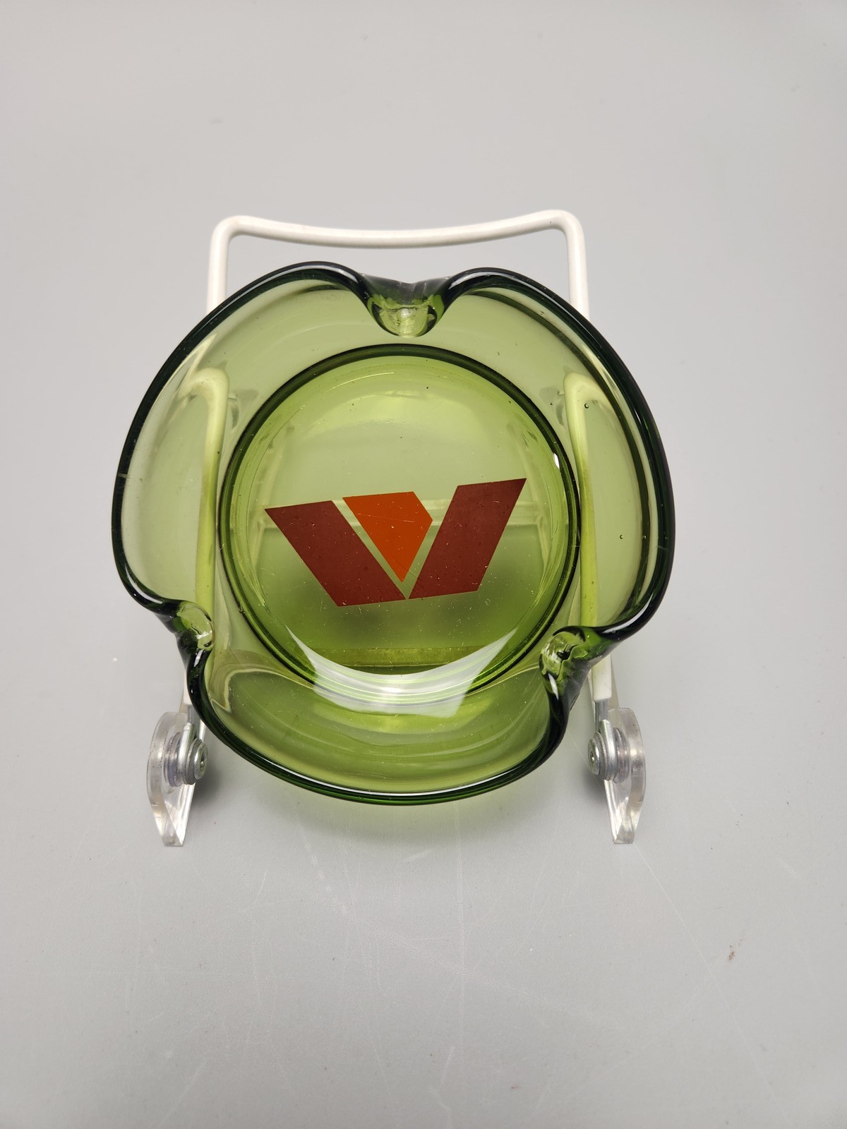 Vintage Woodford Co Bank Heartland Bank Illinois Green Glass Ashtray Mid-Century