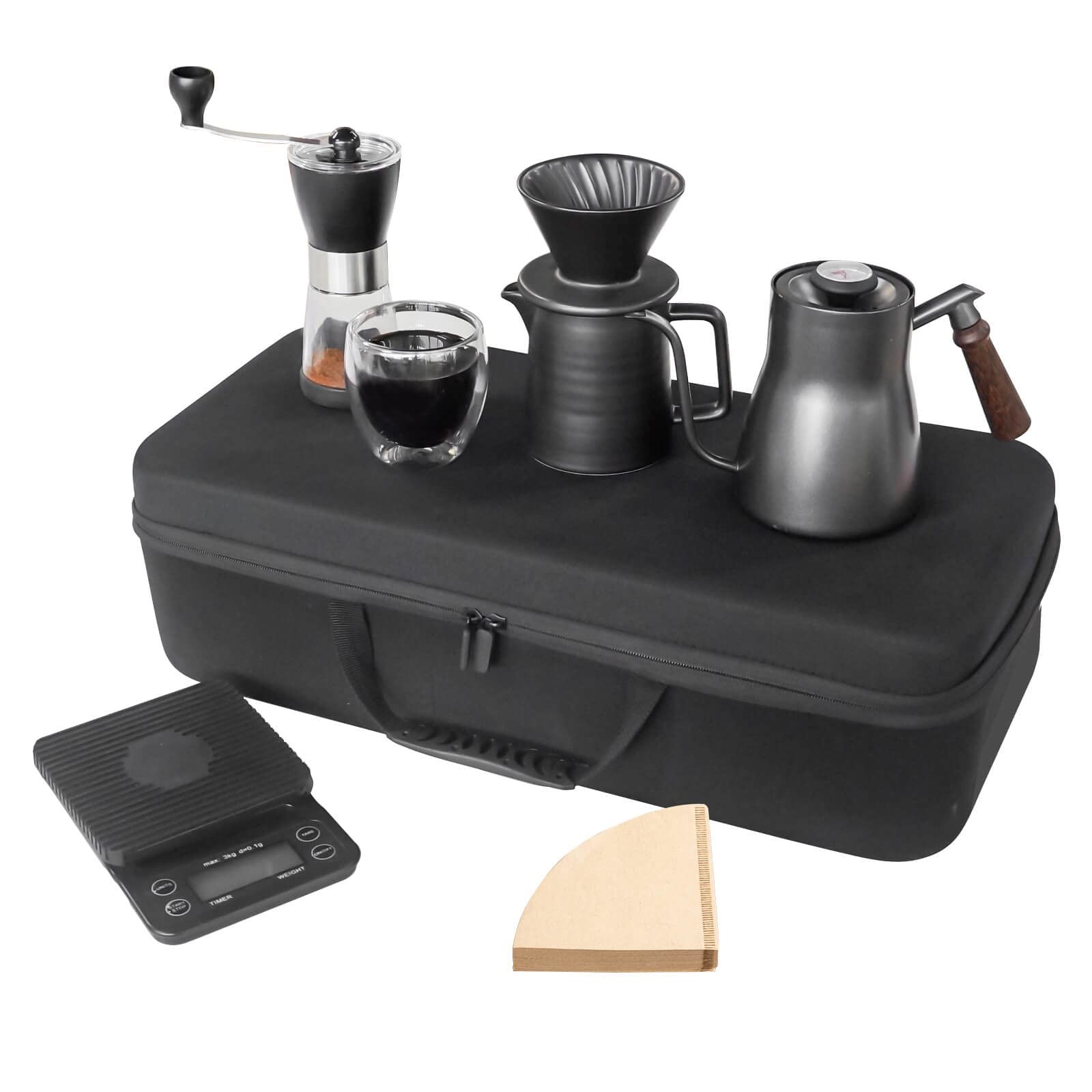 SOTECH Pour Over Coffee Maker Set - 304 Steel Kettle, Grinder, Dripper, Server