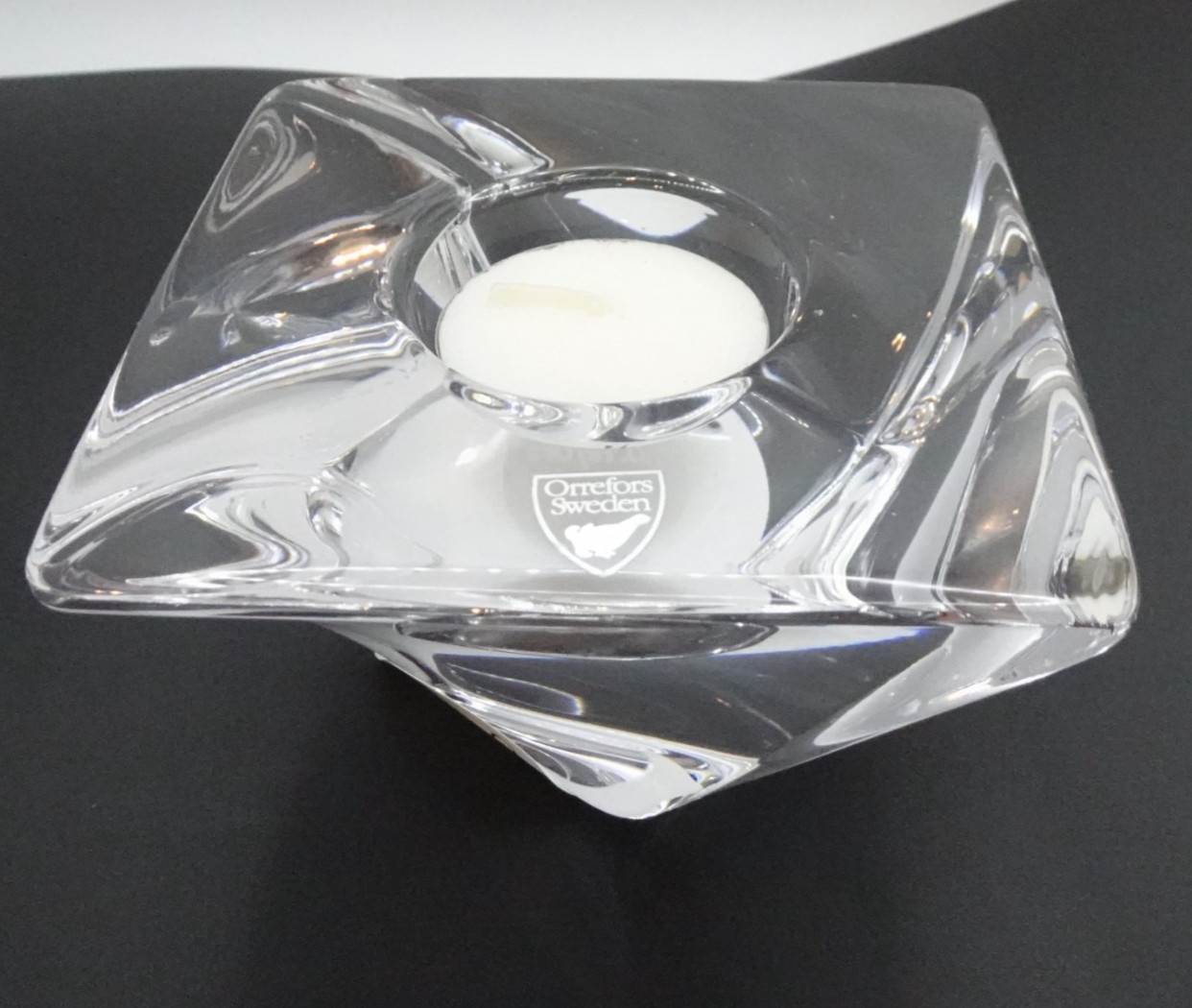 New Orrefors Sweden Glass Tornado Votive Candleholder Twisted Square Shape SE380