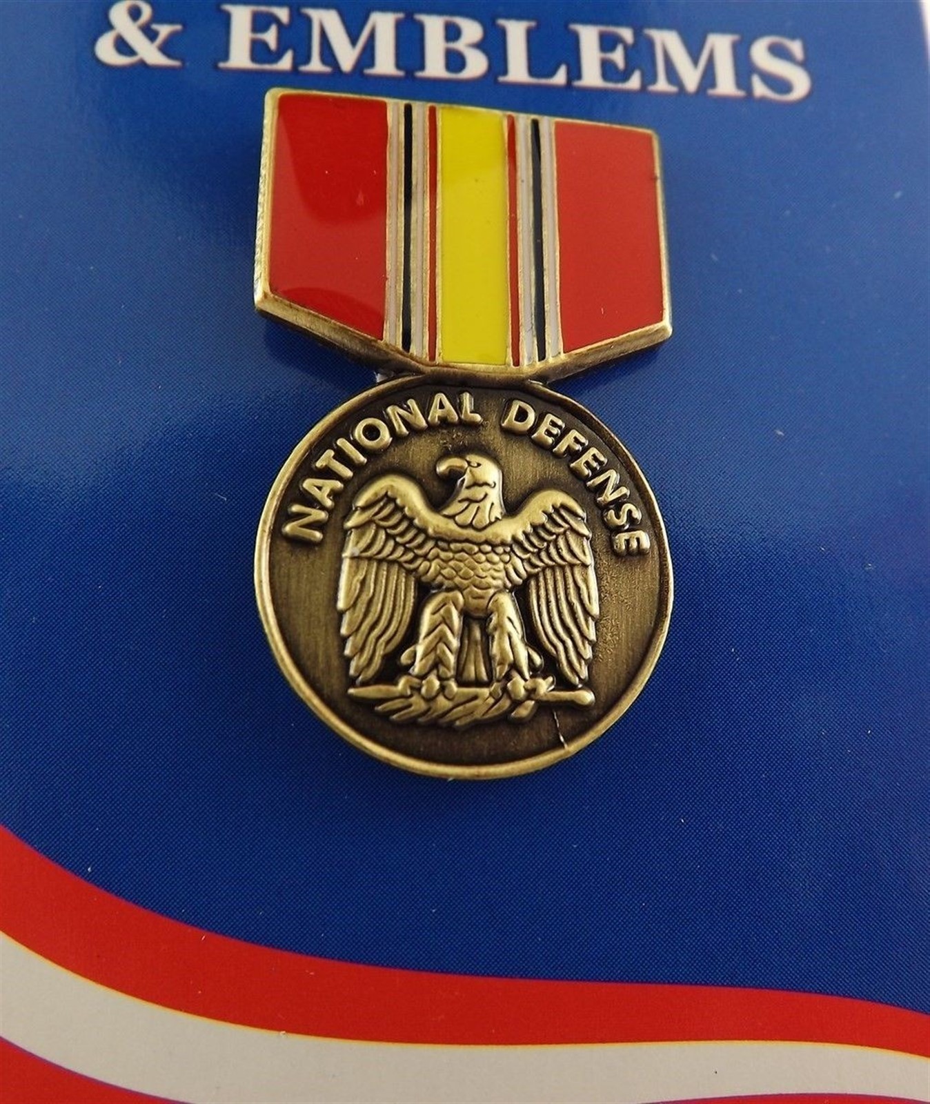 BRAND NEW Lapel Pin National Defense Medal Red & Yellow Enamel 1-3/16\