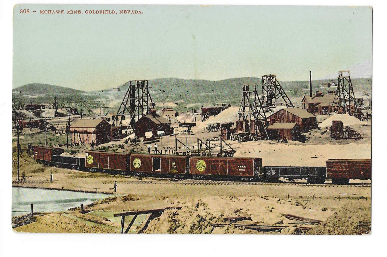 Goldfield NV RPPC Postcard Mohawk Mine Industrial View RR Cars Headstocks