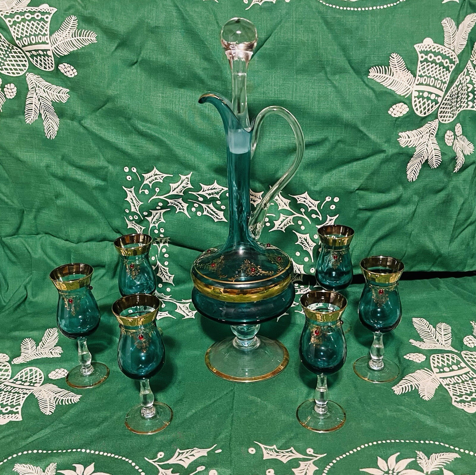Estate Sale Vintage  1950’s Italian Murano Venetian Turquiose  24K Gold 8 Piece