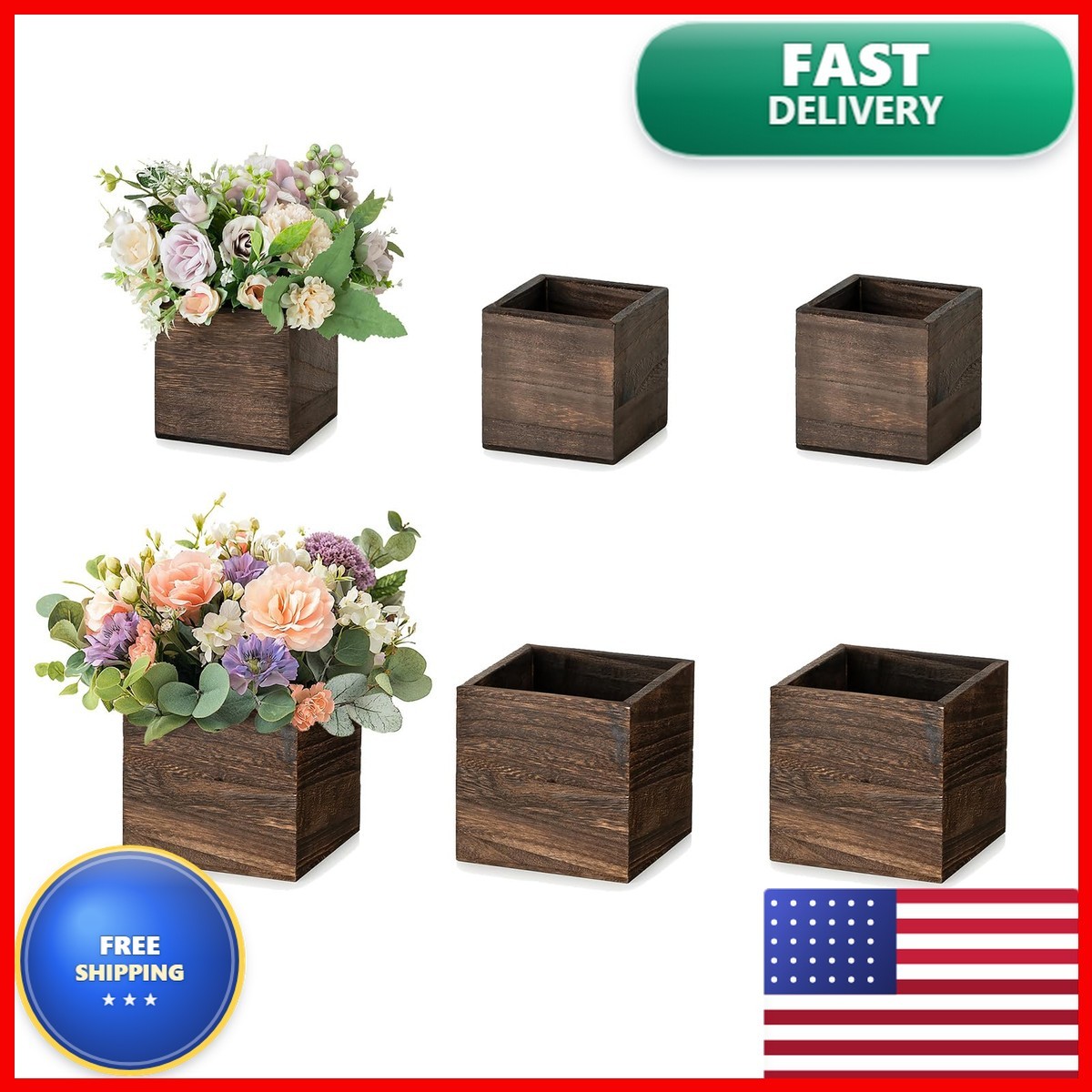 NUPTIO Small Wooden For Centerpiece, Brown, Square, 4 NUPTIO Small Wooden For Centerpiece, Brown, Square, 4