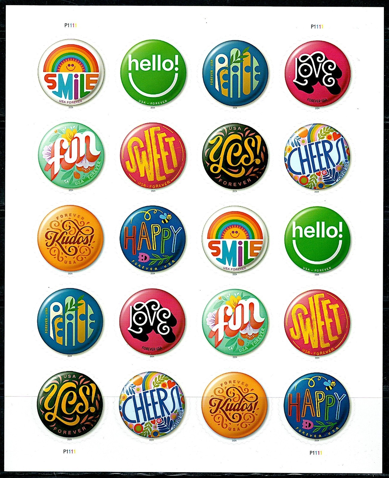 Pinback Buttons #5919-28 Total 100 Pcs US Mint 20 Stamp Collectible 5 Sheets