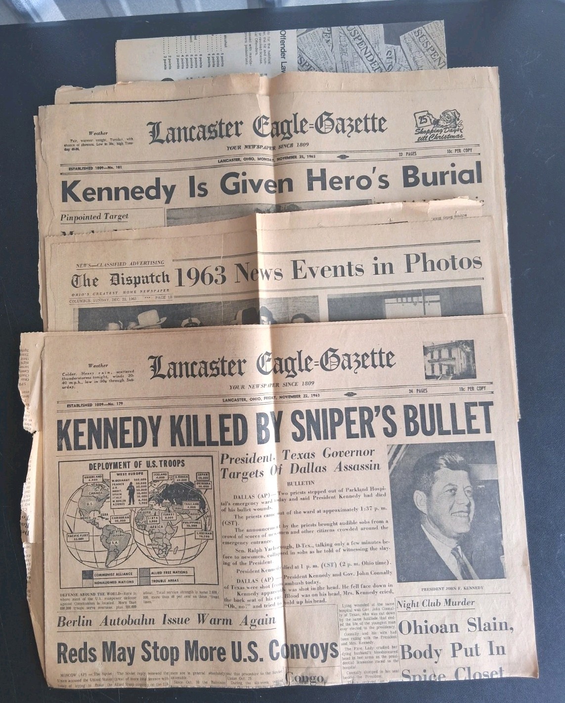 Original 1963 John Kennedy Assassination Newspaper Pages Columbus Ohio Area