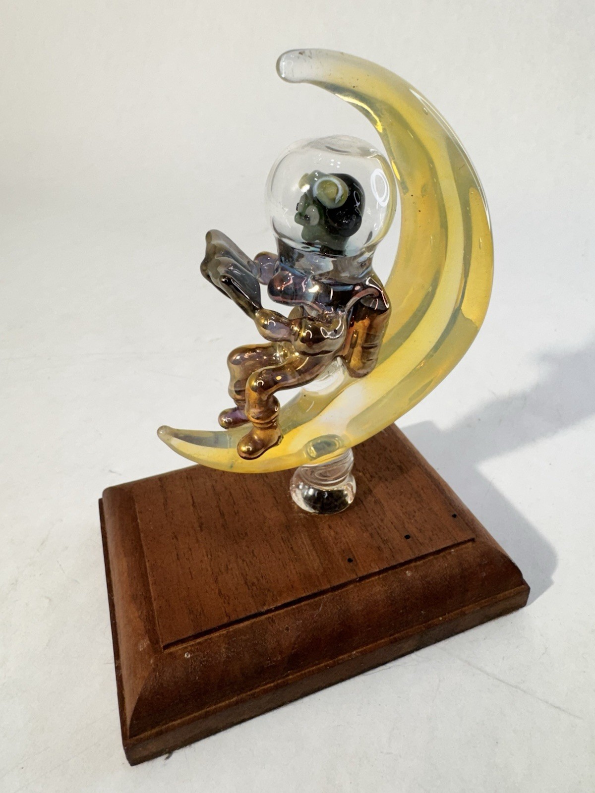 Vintage Hand Blown Glass Astronaut Sitting On The Moon Reading A Book