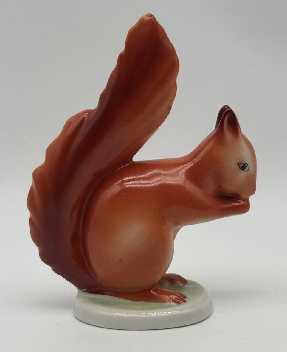 Vintage Hollohaza Squirrel Figurine 6” porcelain collectible