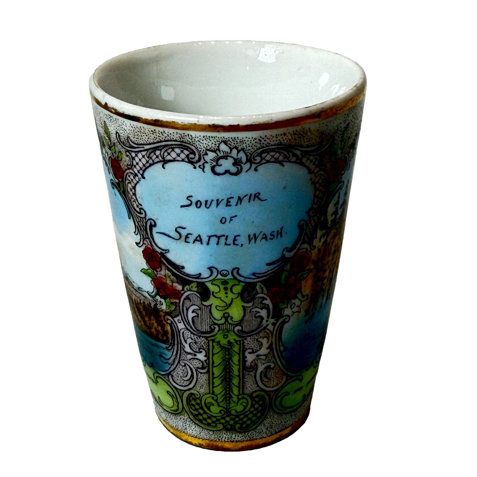 SEATTLE WA WASHINGTON Antique BEAUTIFUL Souvenir PAINTED TRINKET CUP