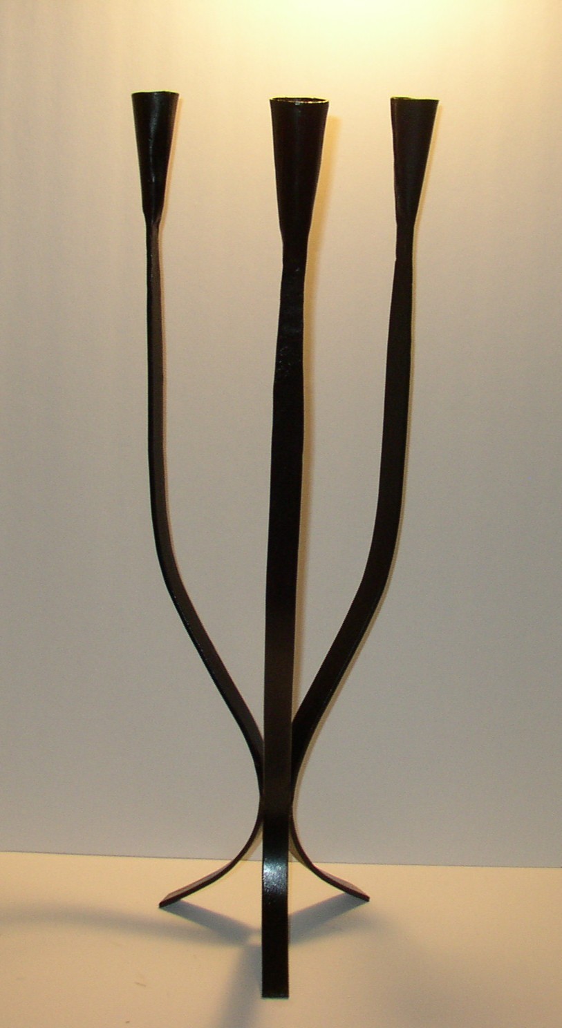 Vintage Van Keppel Green Black Iron 3 Candlestick Holder MCM Brutalist 22 3/4\