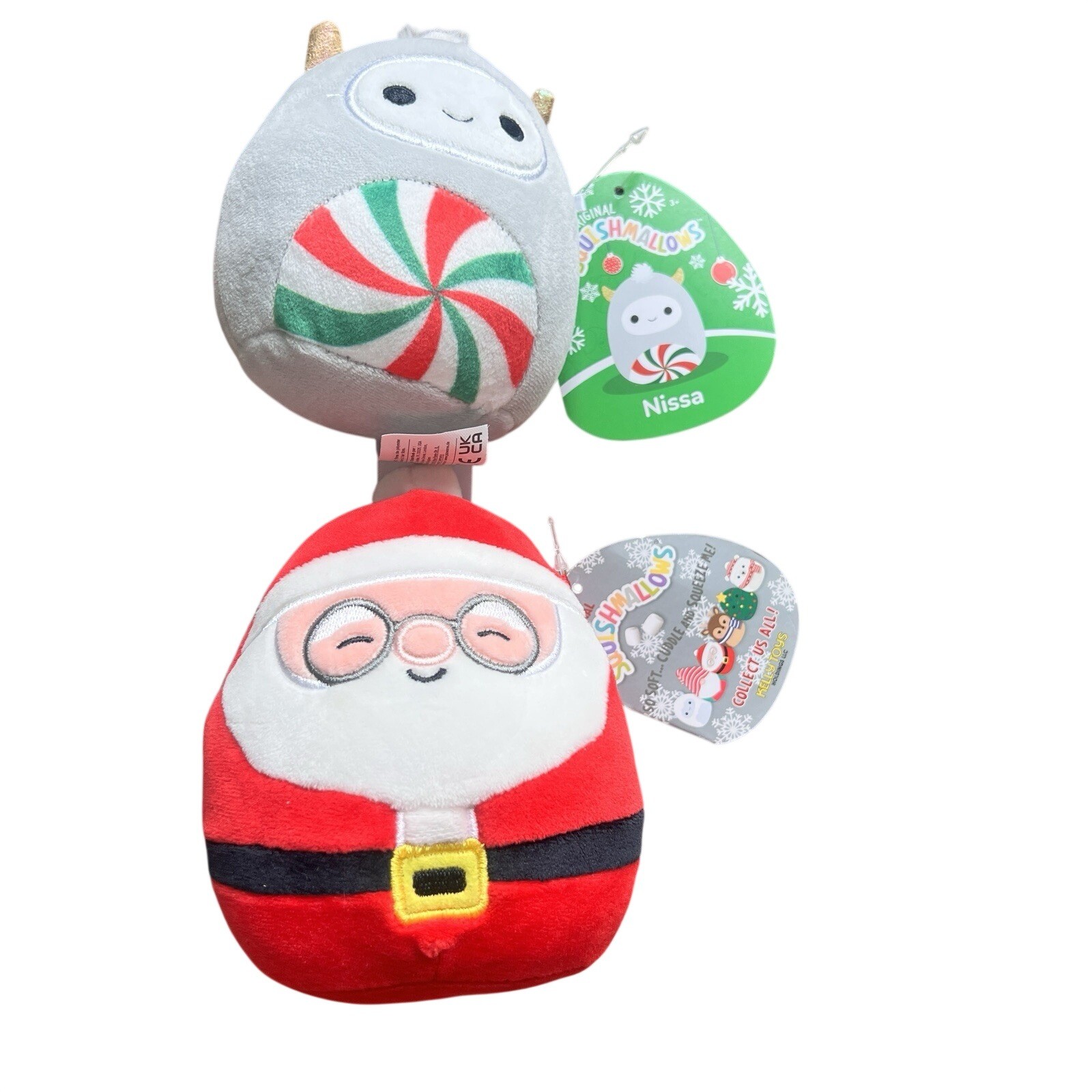 (2) Squishmallows Nick Santa Claus Christmas W/glasses & Yeti Lot Kellytoy