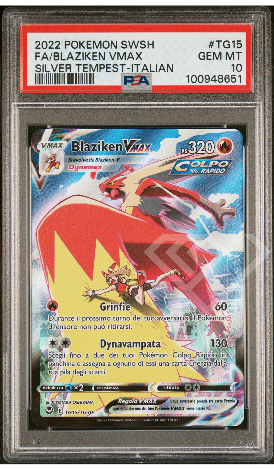 Pokemon Full Art/Blaziken Vmax TG15 Sword & Shield Silver Tempest - PSA 10